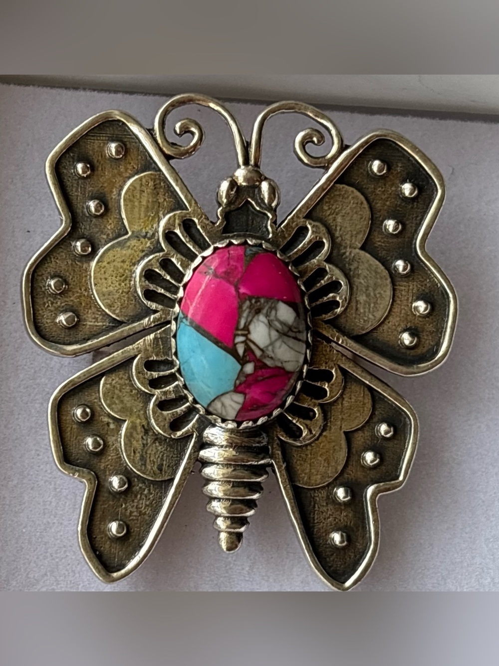 925 Silver and Cotton Candy Turquoise Dahlia Turquoise Statement Butterfly Ring